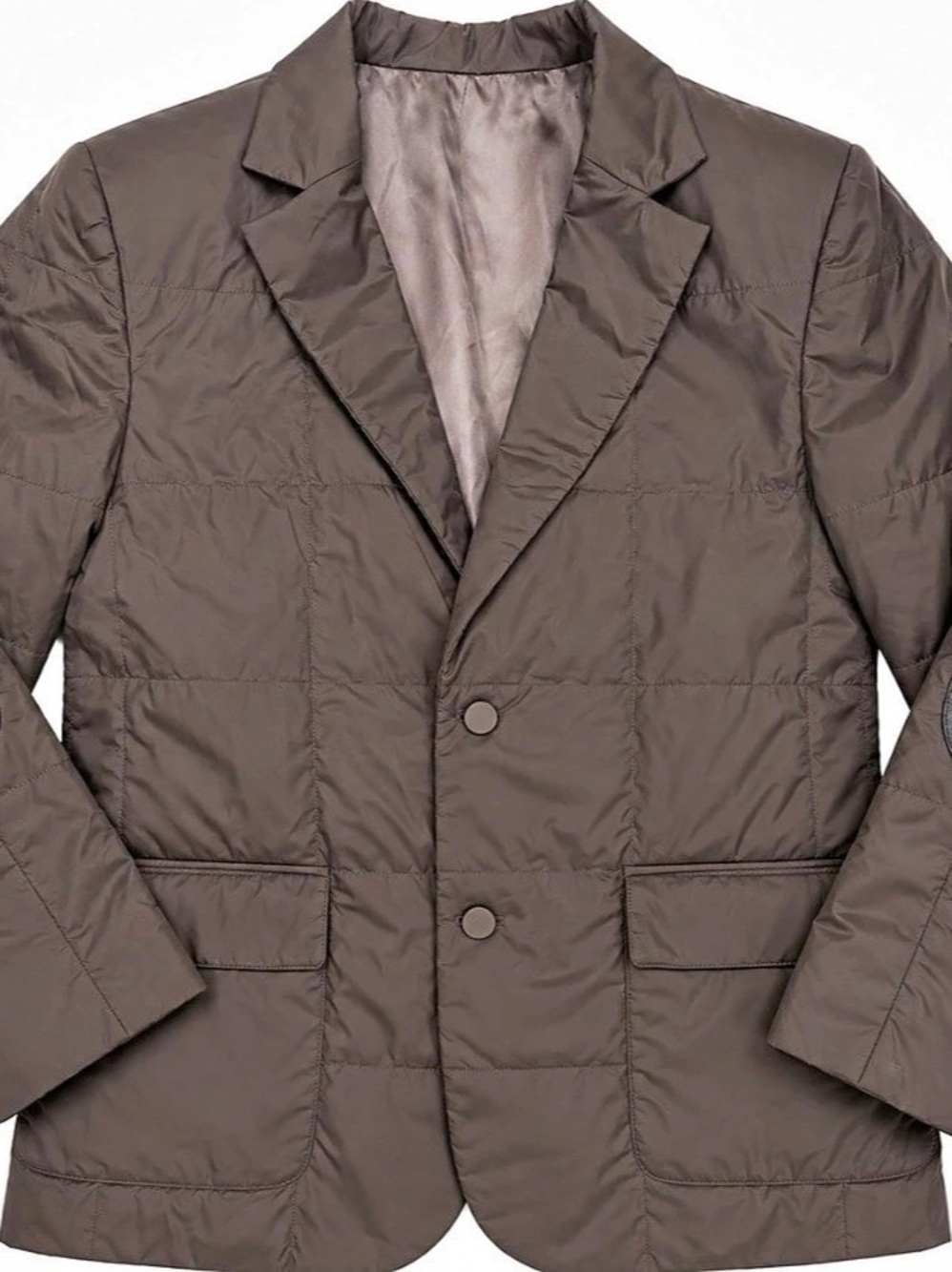 Men’s Puffer Blazer Jacket Leather Elbow Patches Brown Quilted Preppy
